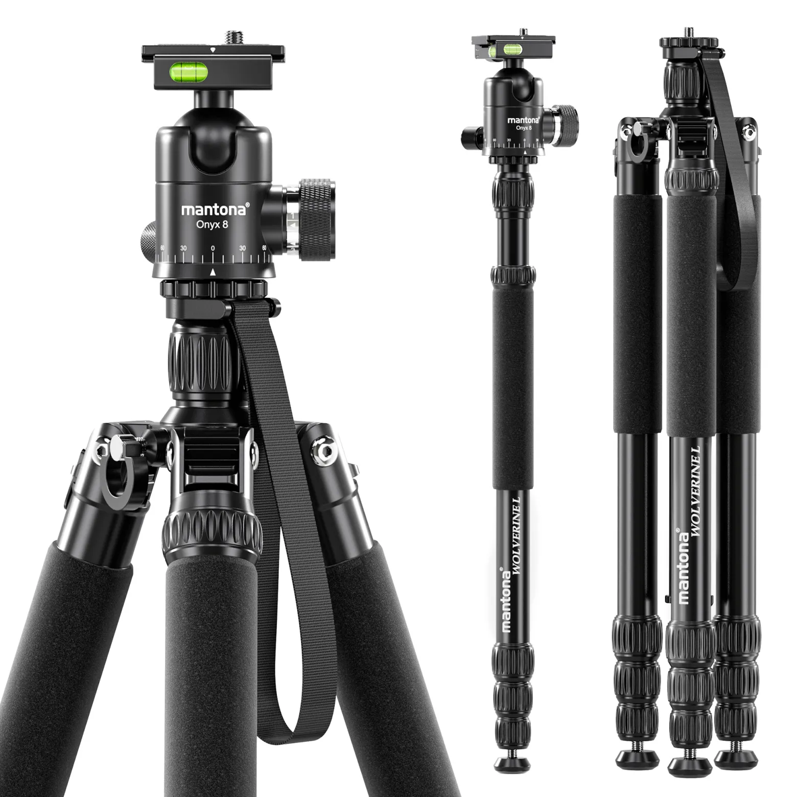 Mantona Wolverine L 284 + Onyx 8 Kugelkopf Set Fotostativ mit Stativkopf aus Aluminium mit Arca Swiss kompatibler Schnellwechselplatte