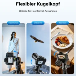 Mantona Wolverine L 284 + Onyx 8 Kugelkopf Set Fotostativ mit Stativkopf aus Aluminium mit Arca Swiss kompatibler Schnellwechselplatte