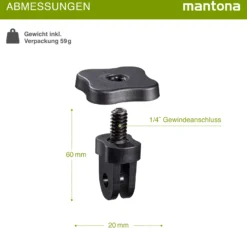 Mantona 1/4 Zoll Gewinde Adapter - 30 x 20 x 20 mm - kompatibel mit GoPro 11 10 9 8 7 6 5 4 3 2 1 - Verbindung von Equipement und Action Cams
