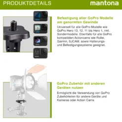 Mantona 1/4 Zoll Gewinde Adapter - 30 x 20 x 20 mm - kompatibel mit GoPro 11 10 9 8 7 6 5 4 3 2 1 - Verbindung von Equipement und Action Cams