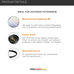 Massa UV Filter - 58 x 58 x 8 mm - für sattere Farben, verbesserte Schärfe und reduzierte UV-Strahlen - Foto Kamera Zubehör