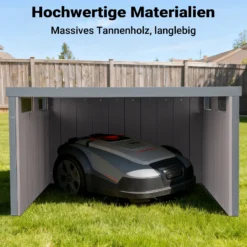 Mähroboter Holzgarage Flachdach Massivholz Unterstand Carport Grau 80x70x38cm