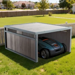 Mähroboter Holzgarage Flachdach Massivholz Unterstand Carport Grau 80x70x38cm