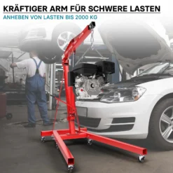 Motorheber Werkstattkran Getriebeheber Hebekran Ladekran klappbar Doppelpumpe 2000 kg Motorkran Schwerlastkran