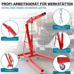 Motorheber Werkstattkran Getriebeheber Hebekran Ladekran klappbar Doppelpumpe 2000 kg Motorkran Schwerlastkran