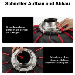 Multiblitz Deep Rota Softbox SF-65 Bowens mit Grid und Diffusoren, Lichtformer für Studioblitz und LED Dauerlicht, Lichtdiffusor für Porträtfotografie und Videobeleuchtung