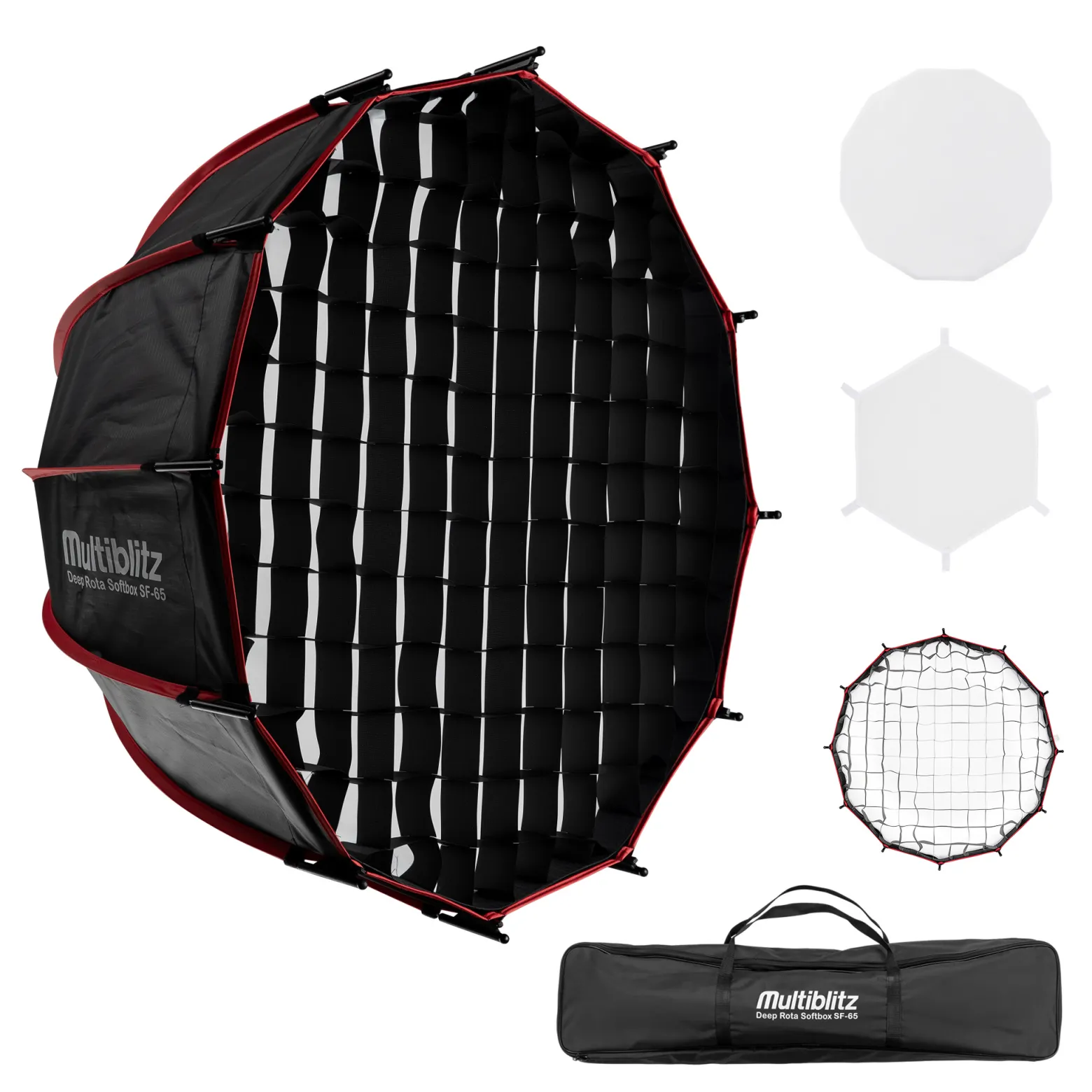 Multiblitz Deep Rota Softbox SF-65 Bowens mit Grid und Diffusoren, Lichtformer für Studioblitz und LED Dauerlicht, Lichtdiffusor für Porträtfotografie und Videobeleuchtung