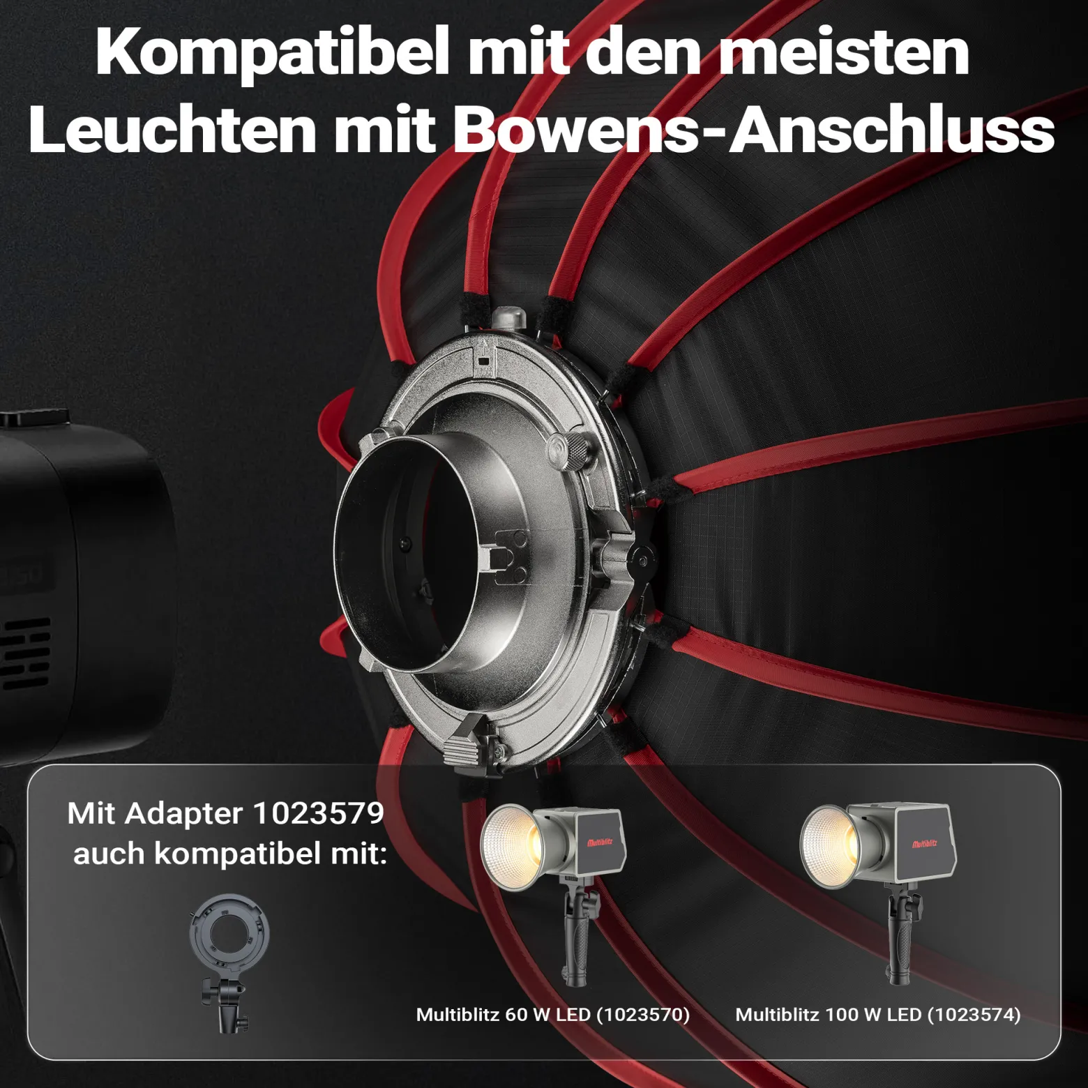 Multiblitz Deep Rota Softbox SF-65 Bowens mit Grid und Diffusoren, Lichtformer für Studioblitz und LED Dauerlicht, Lichtdiffusor für Porträtfotografie und Videobeleuchtung