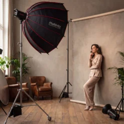 Multiblitz Deep Rota Softbox SF-90 Bowens mit Grid und Diffusoren, Lichtformer für Studioblitz und LED Dauerlicht, Lichtdiffusor für Porträtfotografie und Videobeleuchtung