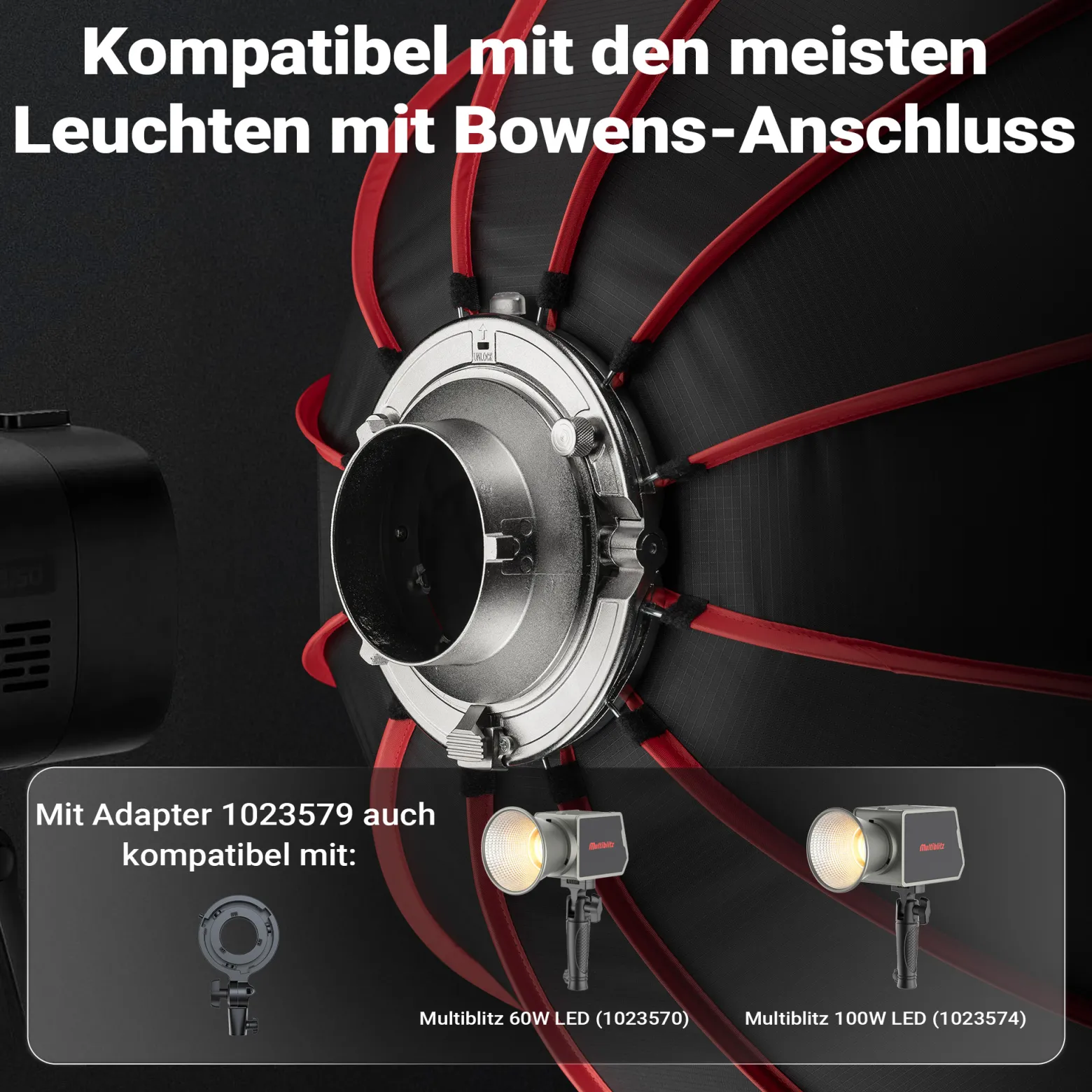 Multiblitz Deep Rota Softbox SF-90 Bowens mit Grid und Diffusoren, Lichtformer für Studioblitz und LED Dauerlicht, Lichtdiffusor für Porträtfotografie und Videobeleuchtung