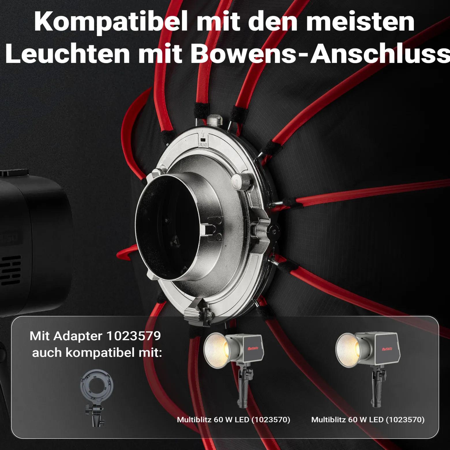 Multiblitz Deep Rota Softbox SF-120 Bowens mit Grid und Diffusoren, Lichtformer für Studioblitz und LED Dauerlicht, Lichtdiffusor für Porträtfotografie und Videobeleuchtung