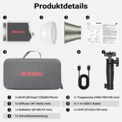 Multiblitz MB-PL LED 60B Fotolicht 60 W Bi Color COB LED Licht mit Akku