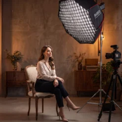 Multiblitz Octagon Softbox SF-65 Bowens mit Grid und Diffusoren, Lichtformer für Studioblitz und LED Dauerlicht, Lichtdiffusor für Porträtfotografie und Videobeleuchtung