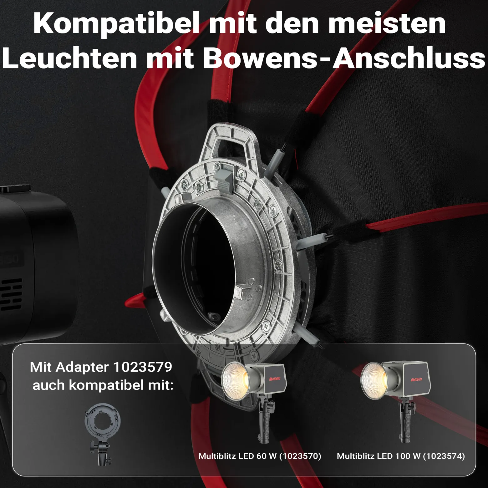 Multiblitz Octagon Softbox SF-90 Bowens mit Grid und Diffusoren, Lichtformer für Studioblitz und LED Dauerlicht, Lichtdiffusor für Porträtfotografie und Videobeleuchtung