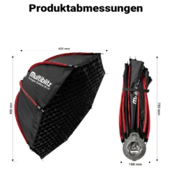 Multiblitz Octagon Softbox SF-90 Bowens mit Grid und Diffusoren, Lichtformer für Studioblitz und LED Dauerlicht, Lichtdiffusor für Porträtfotografie und Videobeleuchtung