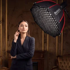 Multiblitz Octagon Softbox SF-90 Bowens mit Grid und Diffusoren, Lichtformer für Studioblitz und LED Dauerlicht, Lichtdiffusor für Porträtfotografie und Videobeleuchtung