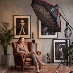 Multiblitz Octagon Softbox SF-120 Bowens mit Grid und Diffusoren, Lichtformer für Studioblitz und LED Dauerlicht, Lichtdiffusor für Porträtfotografie und Videobeleuchtung