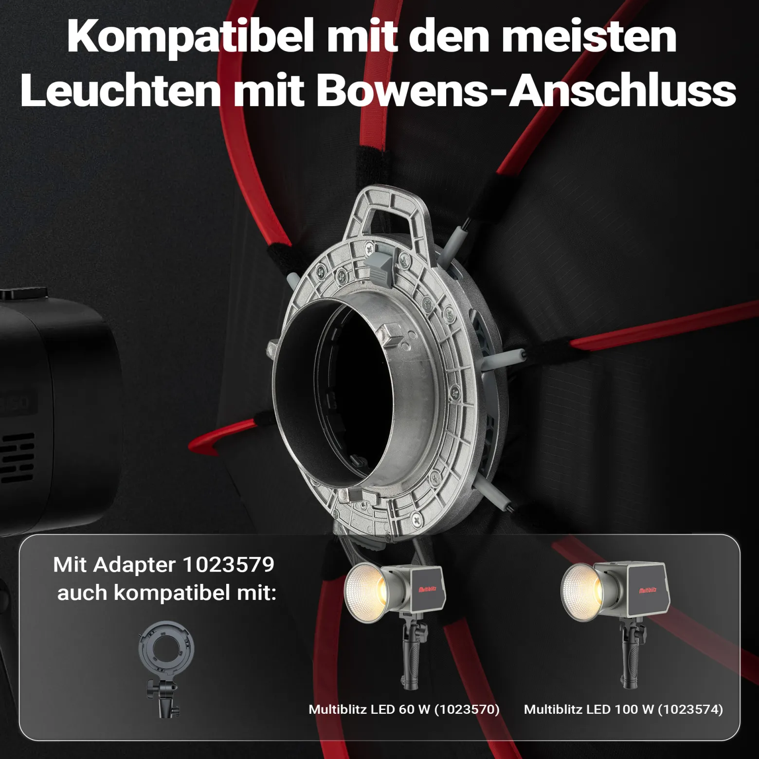 Multiblitz Octagon Softbox SF-120 Bowens mit Grid und Diffusoren, Lichtformer für Studioblitz und LED Dauerlicht, Lichtdiffusor für Porträtfotografie und Videobeleuchtung