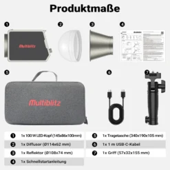 Multiblitz Set aus MB-PL LED 100B Fotolicht mit FT-8051 Lampenstativ und Octagon Softbox Ø 40 cm