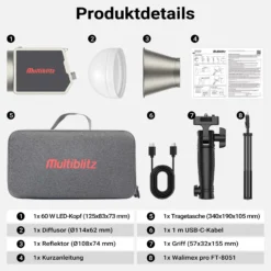 Multiblitz Set aus MB-PL LED 60B Fotolicht mit FT-8051 Lampenstativ