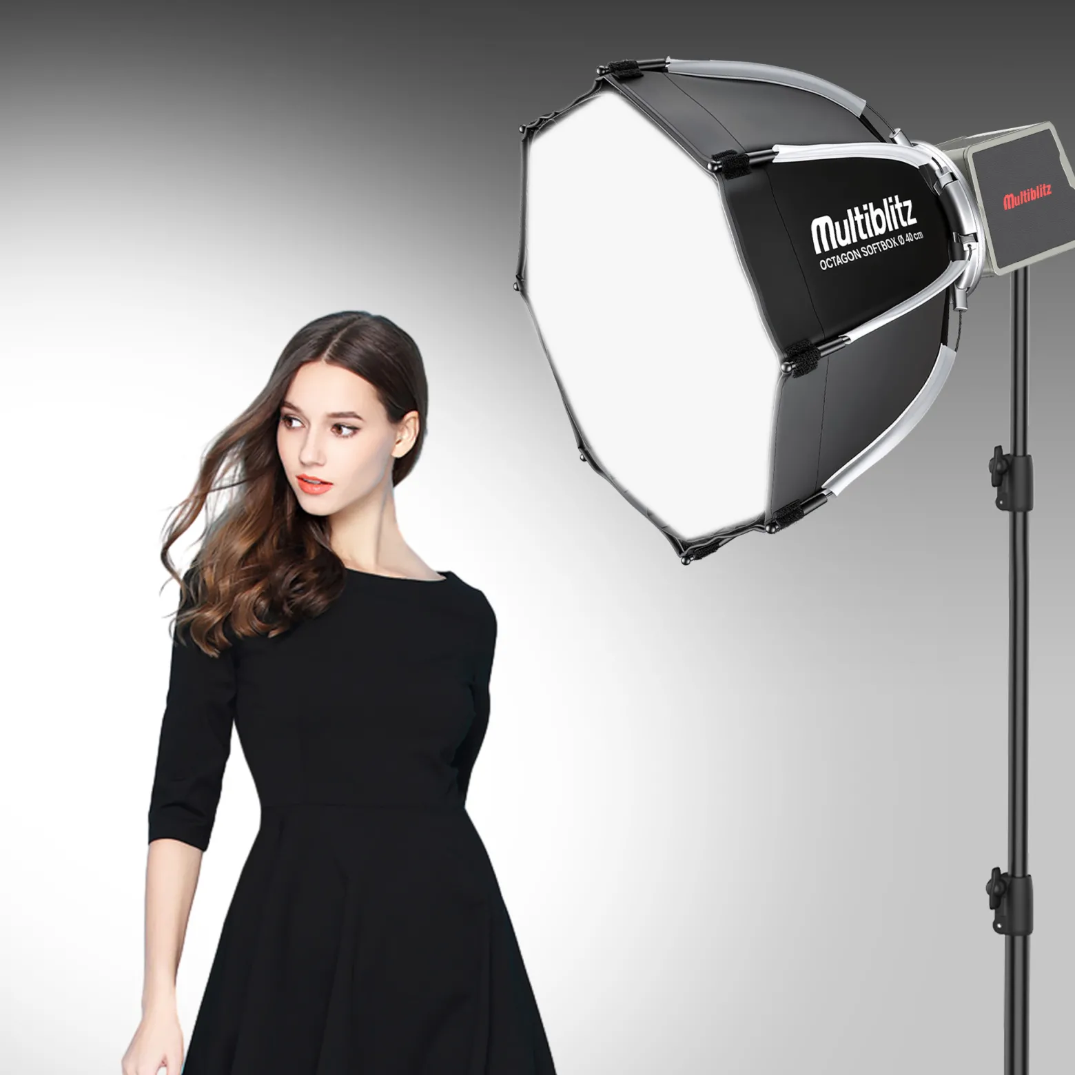 Multiblitz Set aus MB-PL LED 60B Fotolicht mit FT-8051 Lampenstativ und Octagon Softbox Ø 40 cm