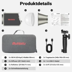 Multiblitz Set aus 2x LED 100B Fotolicht mit 2x FT-8051 Lampenstativ und 2x Octagon Softbox Ø 40 cm