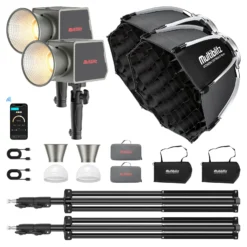 Multiblitz Set aus 2x LED 100B Fotolicht mit 2x FT-8051 Lampenstativ und 2x Octagon Softbox Ø 40 cm