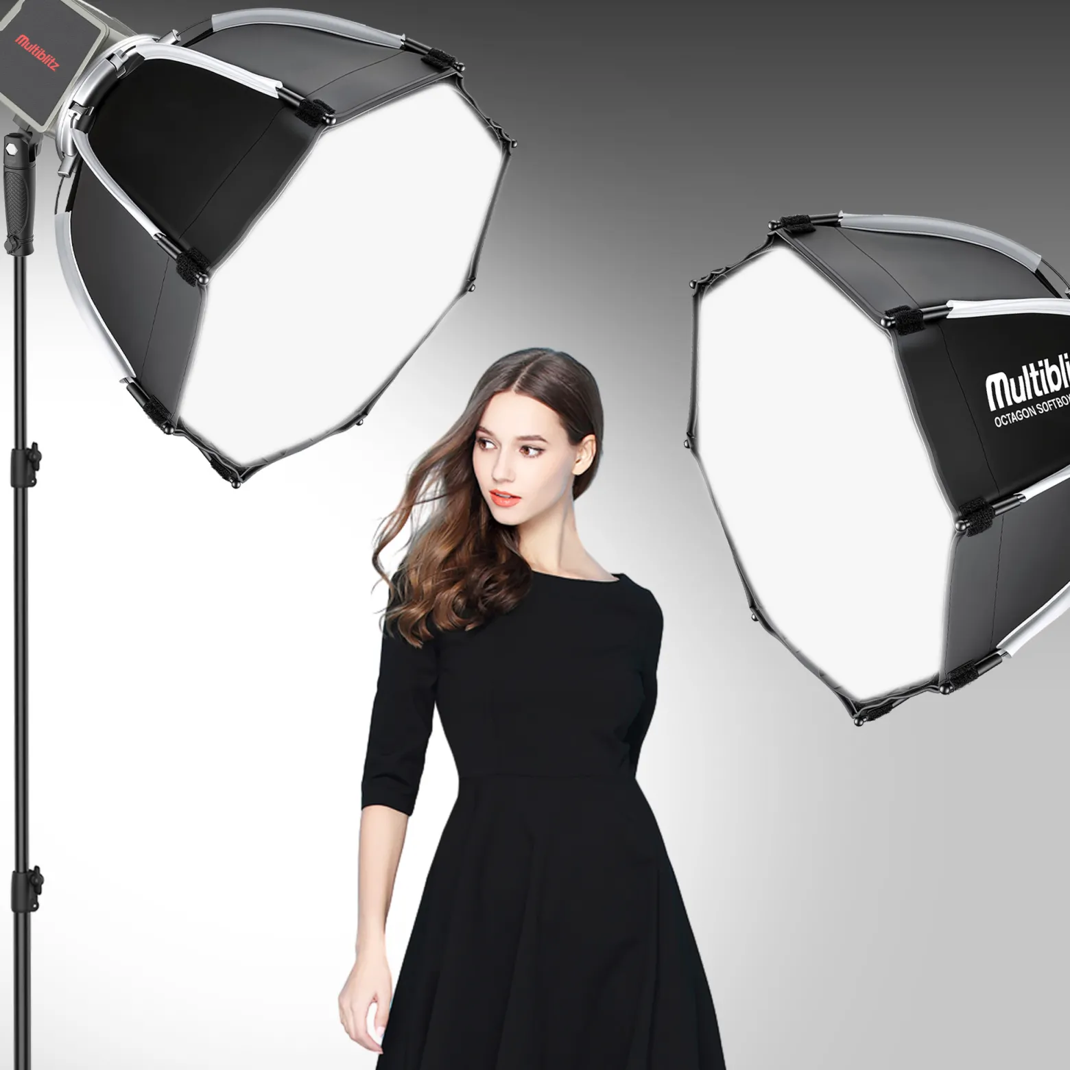 Multiblitz Set aus 2x LED 60B Fotolicht mit 2x FT-8051 Lampenstativ und 2x Octagon Softbox Ø 40 cm