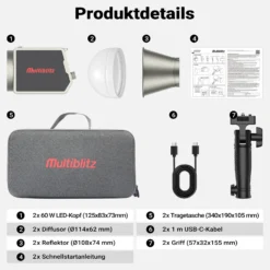 Multiblitz Set aus 2x LED 60B Fotolicht mit 2x FT-8051 Lampenstativ und 2x Octagon Softbox Ø 40 cm