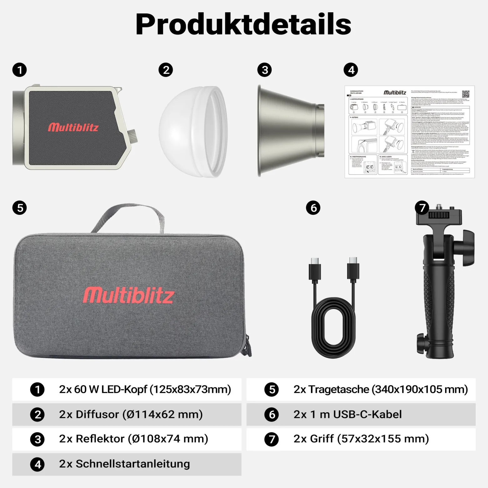 Multiblitz Set aus 2x LED 60B Fotolicht mit 2x FT-8051 Lampenstativ und 2x Octagon Softbox Ø 40 cm