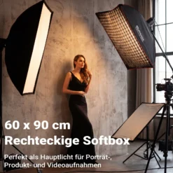 Multiblitz Softbox SF-60x90 Bowens mit Grid und Diffusoren, Lichtformer für Studioblitz und LED Dauerlicht, Lichtdiffusor für Porträtfotografie und Videobeleuchtung