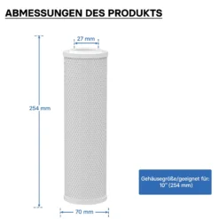 Naturewater CTO-10 Aktivkohle Block Filter 10 Zoll (254 mm) 5 µ Ersatz Wasserfilter, Umkehrosmose Filter, Ersatz Filterkartusche, Trinkwasserfilter
