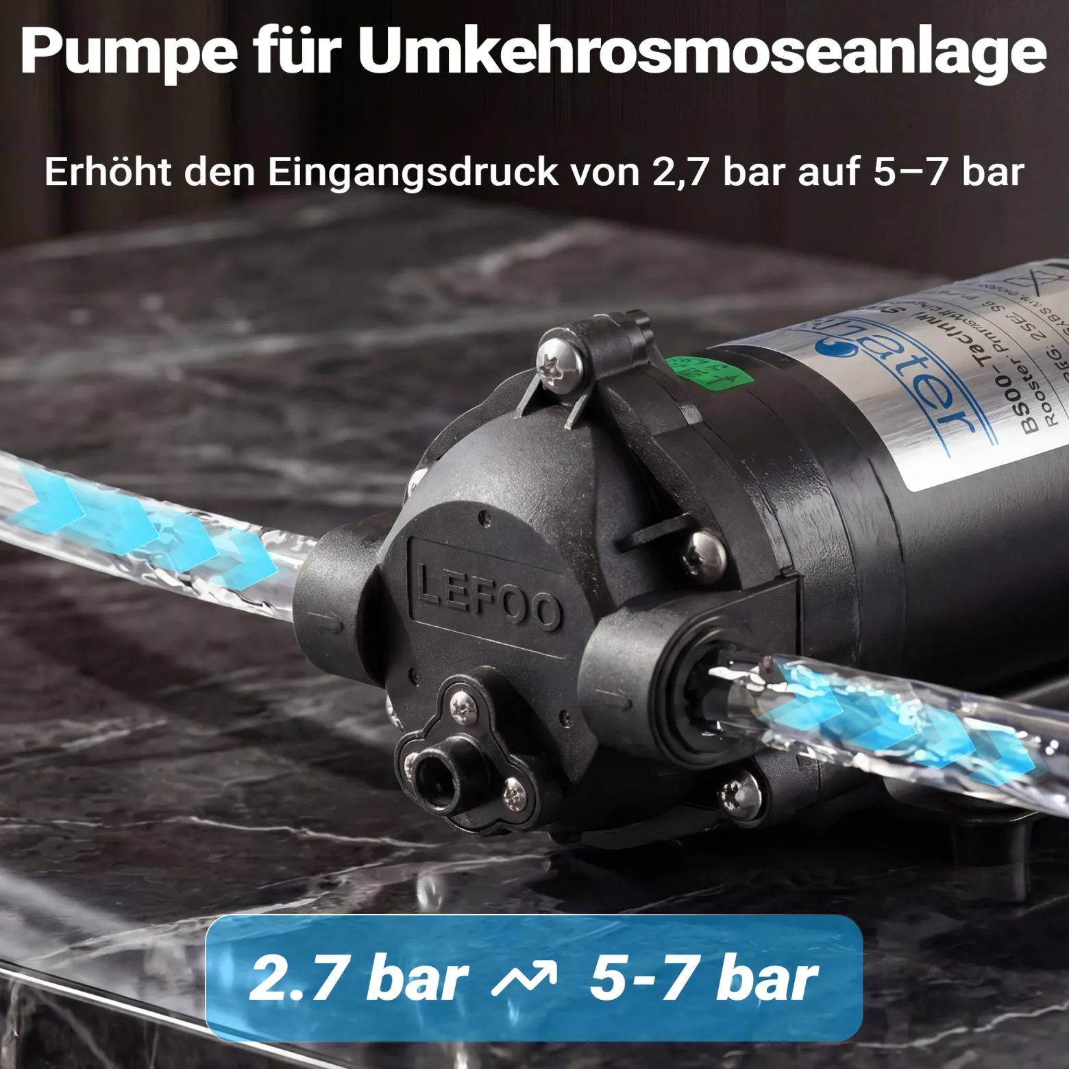 Naturewater Druckerhöhungspumpe 50 GPD (190 l), Booster Pumpe 24 W für Umkehrosmoseanlage, Wasser Eingangsdruck 2 bar auf Ausgangsdruck 5 bar