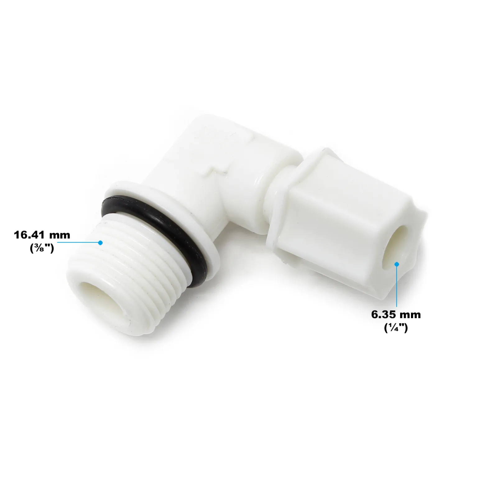 Naturewater 90° Jaco Fitting für Schlauch 6,35 mm (1/4") und mit 16,41 mm (3/8") AG, für Trinkwasser Ultrafiltration Mikrofilter Umkehrosmose (RO)