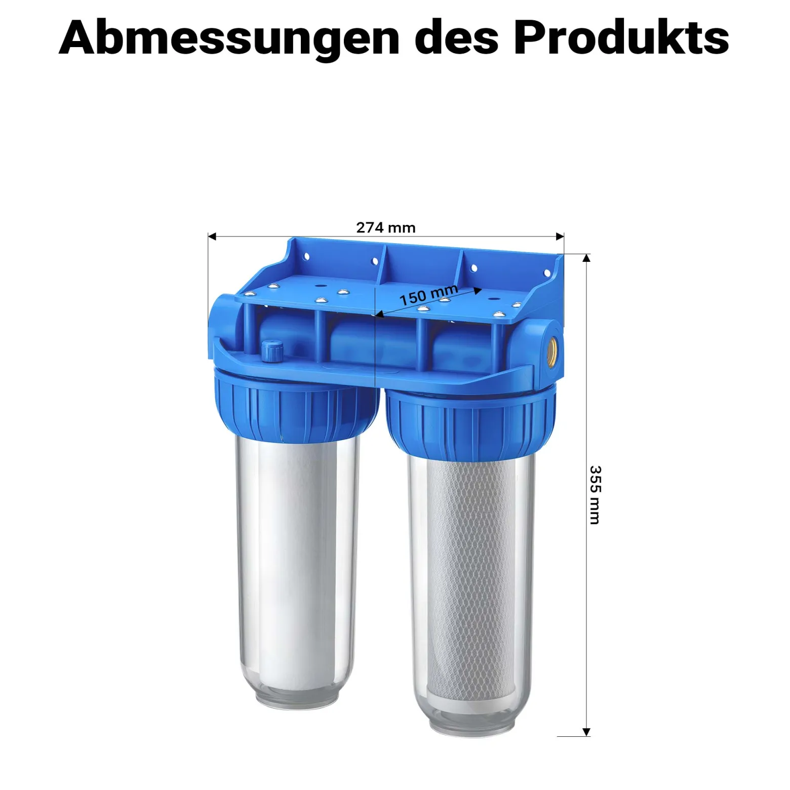 Naturewater NW-BR10B3 2 Stufen Wasserfilter Doppelfilter, 5 µ, 20,67 mm (1/2"), Ø62 mm PP Kartusche, Filter Wandhalterung, Filterschlüssel, Sedimentfilter Aktivkohleblock