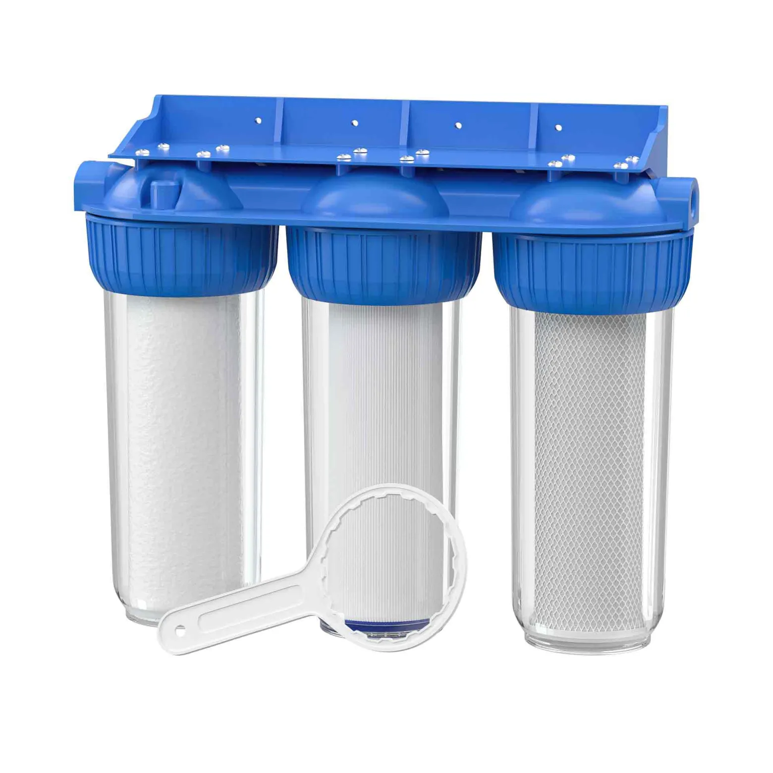 Naturewater NW-BR10B4 3 Stufen Wasserfilter, 5 µ, 26,16 mm (3/4"), Ø60 mm PP Kartusche, Filter Wandhalterung, Filterschlüssel, Sedimentfilter Aktivkohleblock Aktivkohlegranulat