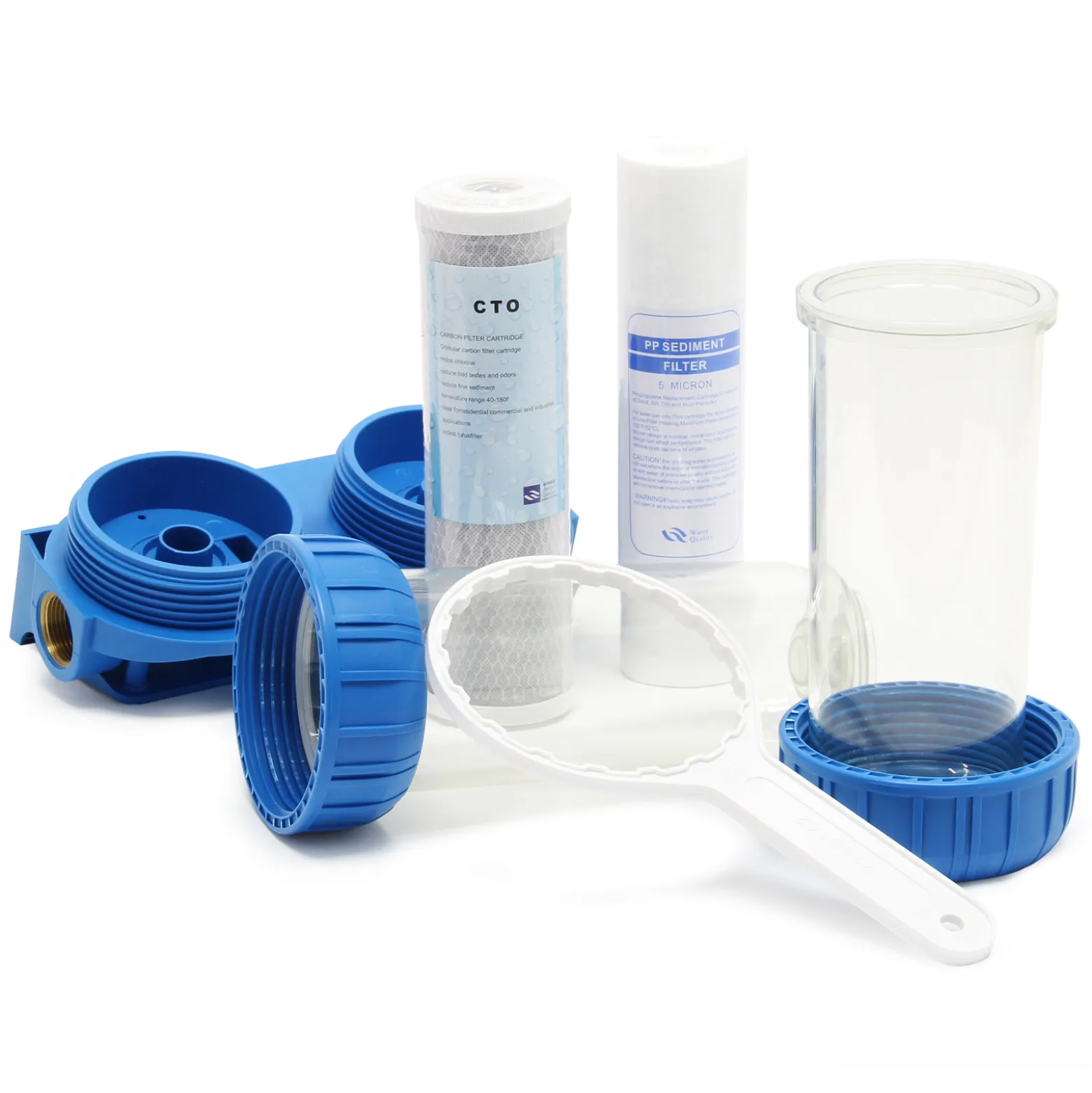 Naturewater NW-BR10B3 2 Stufen Wasserfilter Doppelfilter, 5 µ, 32,89 mm (1"), Ø62 mm PP Kartusche, Filter Wandhalterung, Filterschlüssel, Sedimentfilter Aktivkohleblock