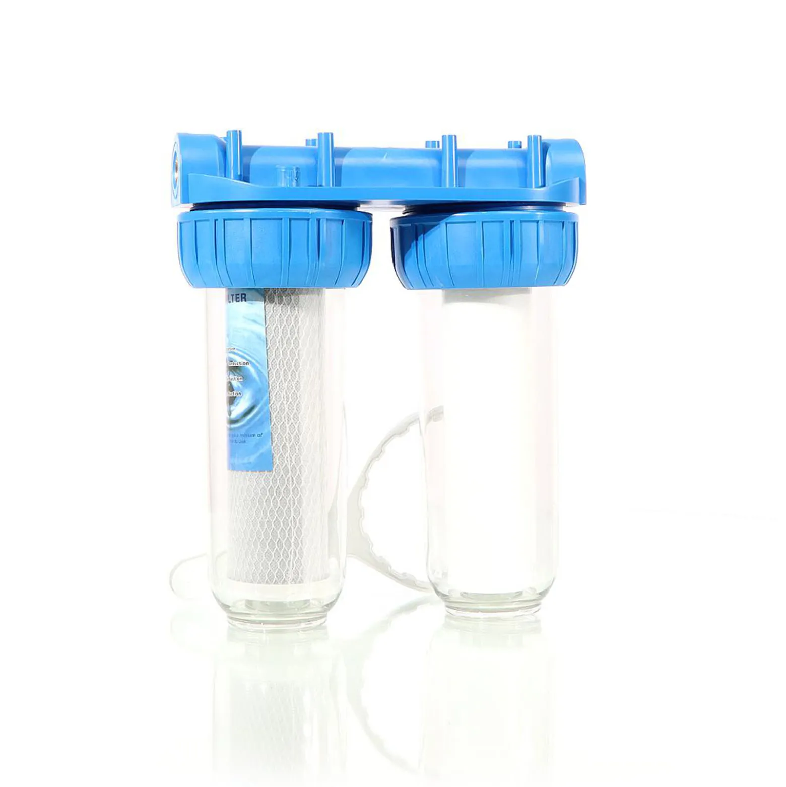 Naturewater NW-BR10B3 2 Stufen Wasserfilter Doppelfilter, 5 µ, 32,89 mm (1"), Ø62 mm PP Kartusche, Filter Wandhalterung, Filterschlüssel, Sedimentfilter Aktivkohleblock