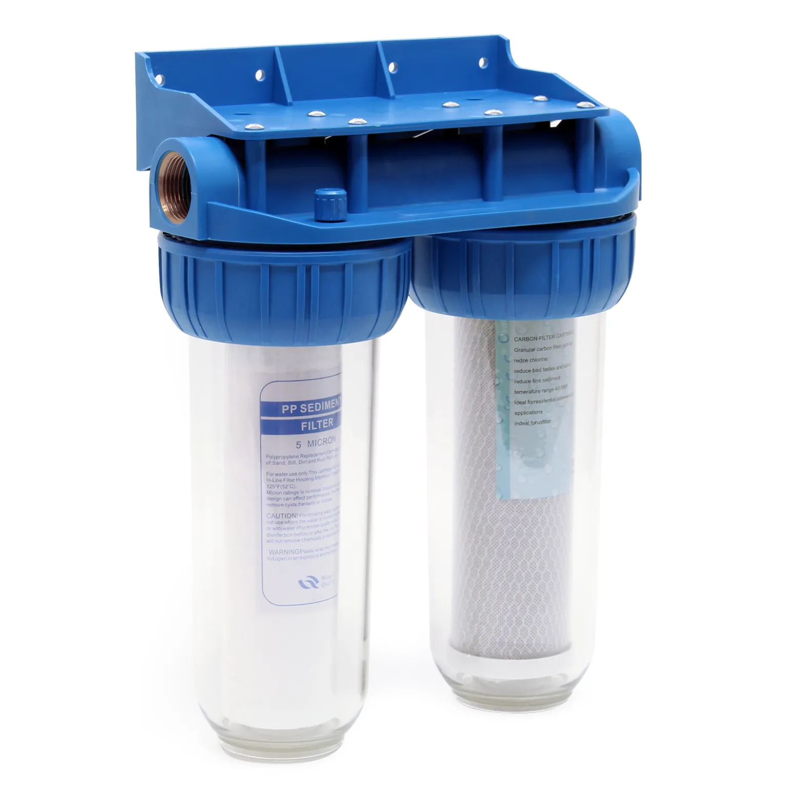 Naturewater NW-BR10B3 2 Stufen Wasserfilter Doppelfilter, 5 µ, 32,89 mm (1"), Ø62 mm PP Kartusche, Filter Wandhalterung, Filterschlüssel, Sedimentfilter Aktivkohleblock