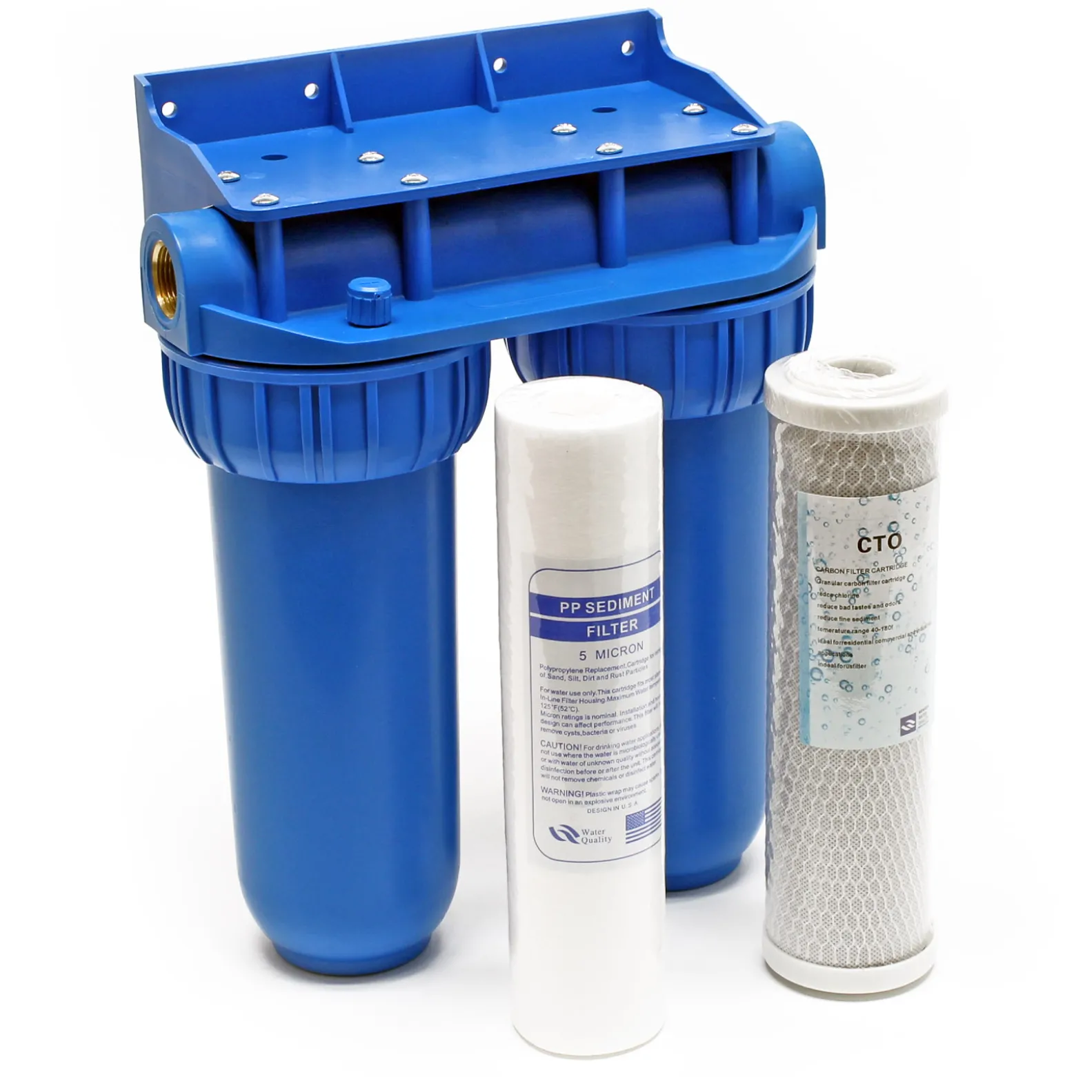 Naturewater NW-BR10B2 2 Stufen Wasserfilter Doppelfilter, 5 µ, 20,67 mm (1/2"), Ø62 mm PP Kartusche, Filter Wandhalterung, Filterschlüssel, Sedimentfilter Aktivkohleblock