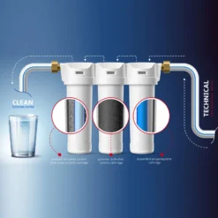 Naturewater NW-BR10B5 3 Stufen Wasserfilter, 5 µ, 20,67 mm (1/2"), Ø60 mm PP Kartusche, Filter Wandhalterung, Filterschlüssel, Sedimentfilter Aktivkohleblock Aktivkohlegranulat