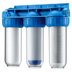 Naturewater NW-BR10B4 3 Stufen Wasserfilter, 5 µ, 20,67 mm (1/2"), Ø60 mm PP Kartusche, Filter Wandhalterung, Filterschlüssel, Sedimentfilter Aktivkohleblock Aktivkohlegranulat