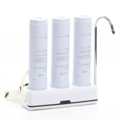 Naturewater NW-3-PPGACCTO 3 Stufen Counter Top Wasserfilter, 5 µ, PP Sediment, Aktivkohle Granulat, Aktivkohle Block Filtereinsatz, mit Universaladapter, Wasserhahn