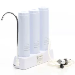 Naturewater NW-3-PPGACCTO 3 Stufen Counter Top Wasserfilter, 5 µ, PP Sediment, Aktivkohle Granulat, Aktivkohle Block Filtereinsatz, mit Universaladapter, Wasserhahn