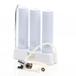 Naturewater NW-3-PPGACCTO 3 Stufen Counter Top Wasserfilter, 5 µ, PP Sediment, Aktivkohle Granulat, Aktivkohle Block Filtereinsatz, mit Universaladapter, Wasserhahn