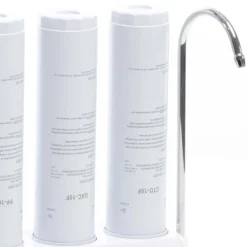 Naturewater NW-3-PPGACCTO 3 Stufen Counter Top Wasserfilter, 5 µ, PP Sediment, Aktivkohle Granulat, Aktivkohle Block Filtereinsatz, mit Universaladapter, Wasserhahn