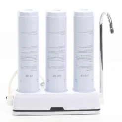 Naturewater NW-3-PPGACCTO 3 Stufen Counter Top Wasserfilter, 5 µ, PP Sediment, Aktivkohle Granulat, Aktivkohle Block Filtereinsatz, mit Universaladapter, Wasserhahn