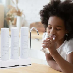 Naturewater NW-3-PPGACCTO 3 Stufen Counter Top Wasserfilter, 5 µ, PP Sediment, Aktivkohle Granulat, Aktivkohle Block Filtereinsatz, mit Universaladapter, Wasserhahn