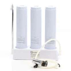 Naturewater NW-3-PPGACCTO 3 Stufen Counter Top Wasserfilter, 5 µ, PP Sediment, Aktivkohle Granulat, Aktivkohle Block Filtereinsatz, mit Universaladapter, Wasserhahn