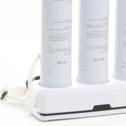 Naturewater NW-3-PPGACCTO 3 Stufen Counter Top Wasserfilter, 5 µ, PP Sediment, Aktivkohle Granulat, Aktivkohle Block Filtereinsatz, mit Universaladapter, Wasserhahn
